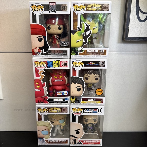 Funko Pop Lot Of 6 New Elektra Trigon Diamond Patch Madame Hel Wasp Mindbender - Picture 1 of 7